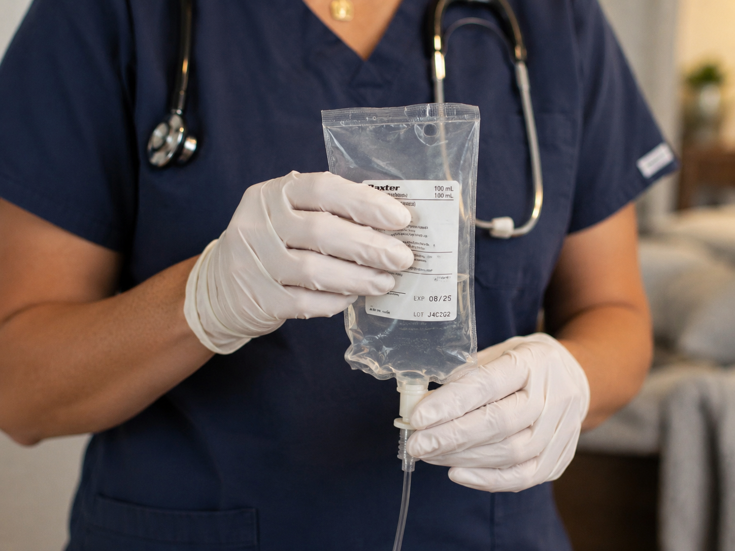 Nurse holding an IV bag